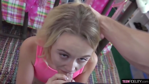 Horny blonde slut gets fucked by her boyfriend