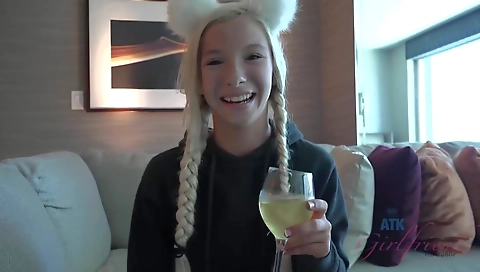 Blonde with huge ass gets in a hot tub